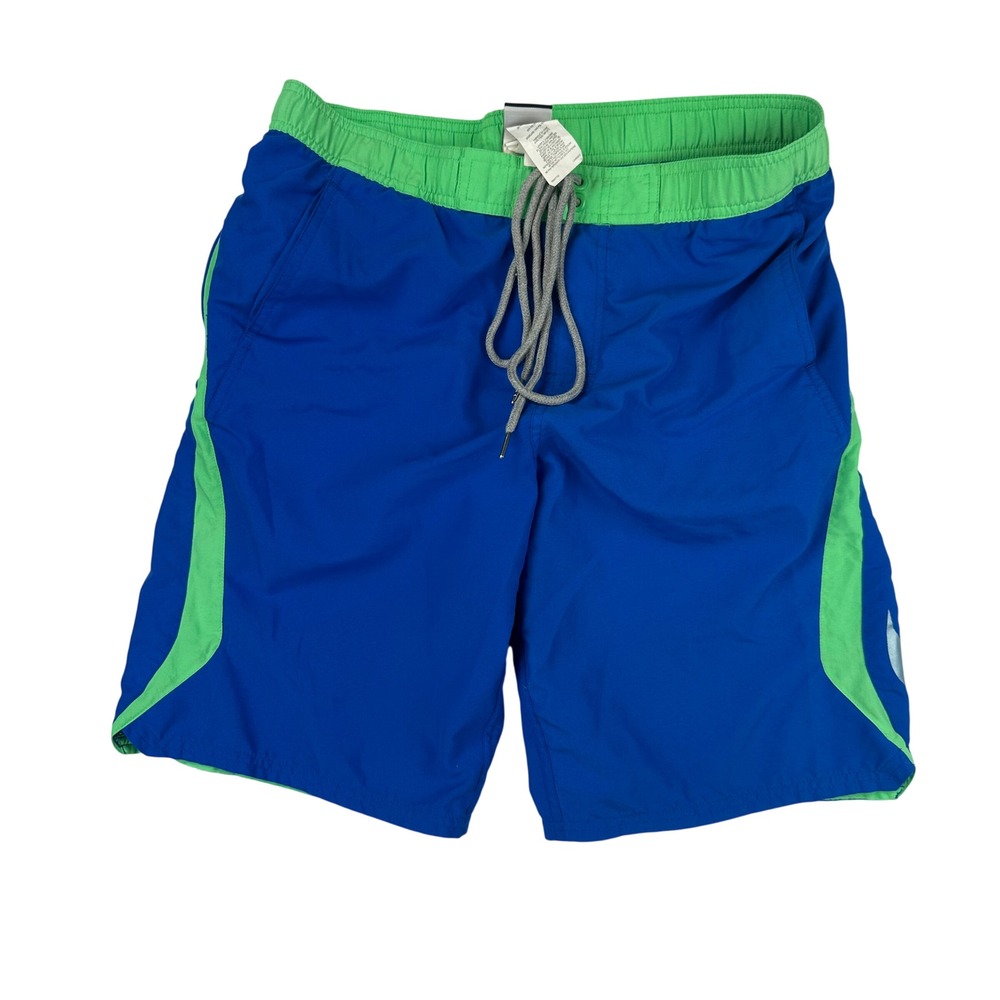 Nike Swim Shorts Mens Small Blue Green Colorblock Reflective‎ Swoosh Polyester